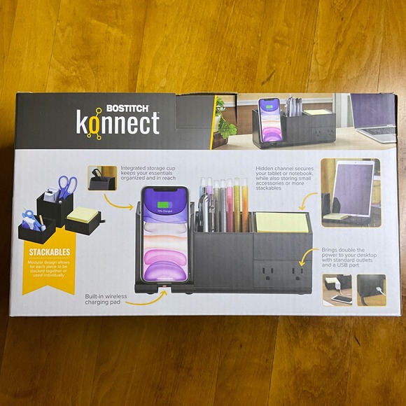 Bostitch Konnect 4 Piece Wireless Charging Desk Organizer Stackable - Picture 3 of 4
